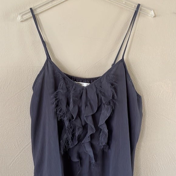 Old Navy sheer straps tank top size large gray raw hem ruffle in the front - Picture 2 of 12